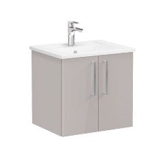 Vitra Root 66356 Lavabo Dolabı, Kapaklı, 60 cm, Parlak Sahra Beji, Köşeli Lavabolu